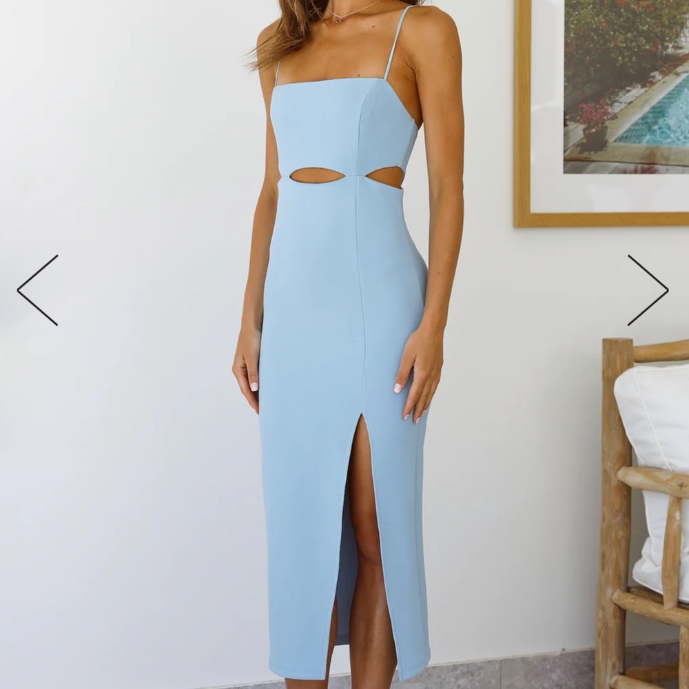 HELLO MOLLY SWERVE THROUGH MIDI DRESS BLUE XS NWT IN PACKAGING